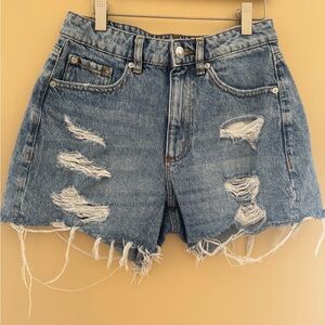 Frayed Hem Blue Denim Shorts
